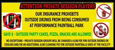Outside food, drinks and paintballs are prohibited at Rochester Paintball Park.