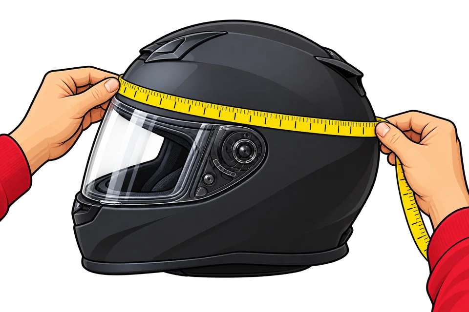 Illustration of a flexible fabric tape following the outside of a helmet shell