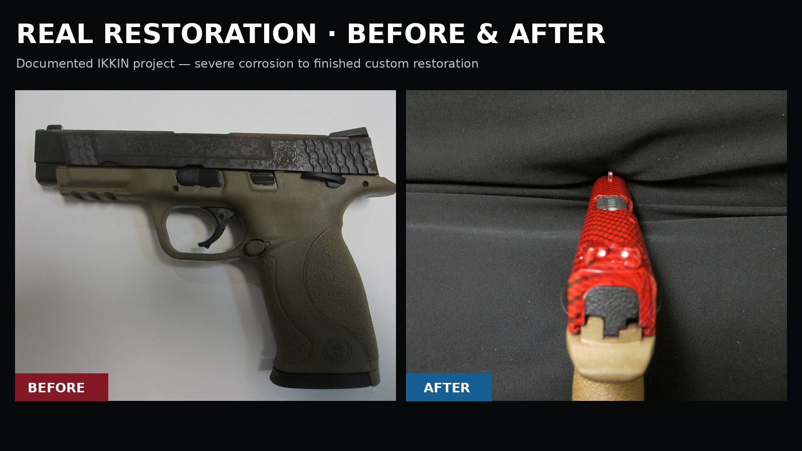 Rusted handgun restoration before and after