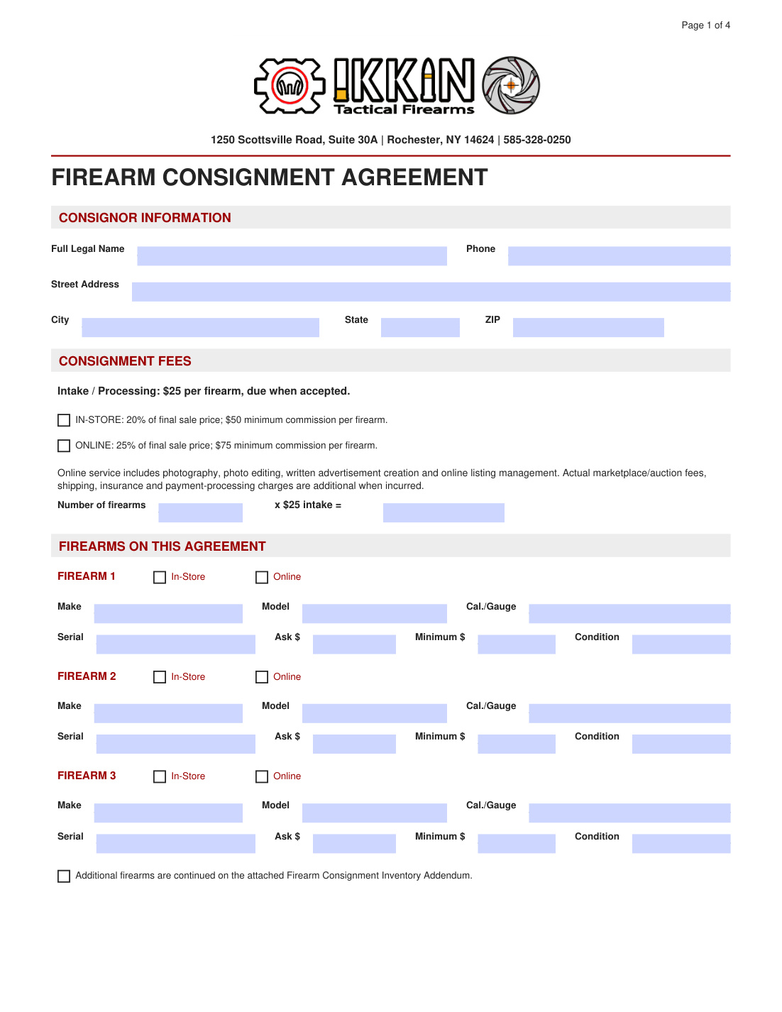 Ikkin Arms Firearm Consignment Agreement form preview