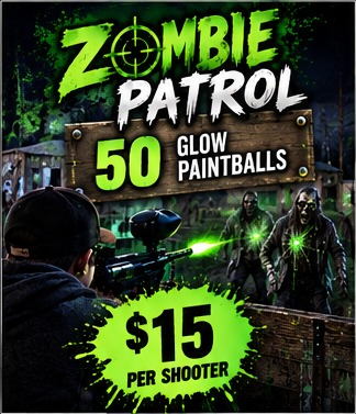 Zombie Patrol - $15 per shooter - 50 glow paintballs